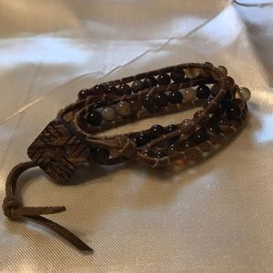 Handmade leather, brown 2 wrap bracelet